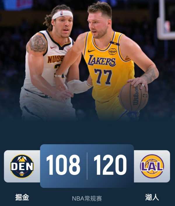 NBA战报：湖人120-108击败掘金取得3连胜 詹姆斯高效发挥 戈登26分11板