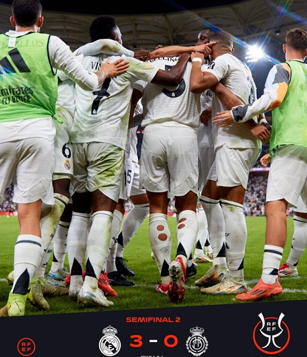 西超杯:皇马3-0马略卡与巴萨会师国家德比 贝林厄姆破门 罗德里戈建功
