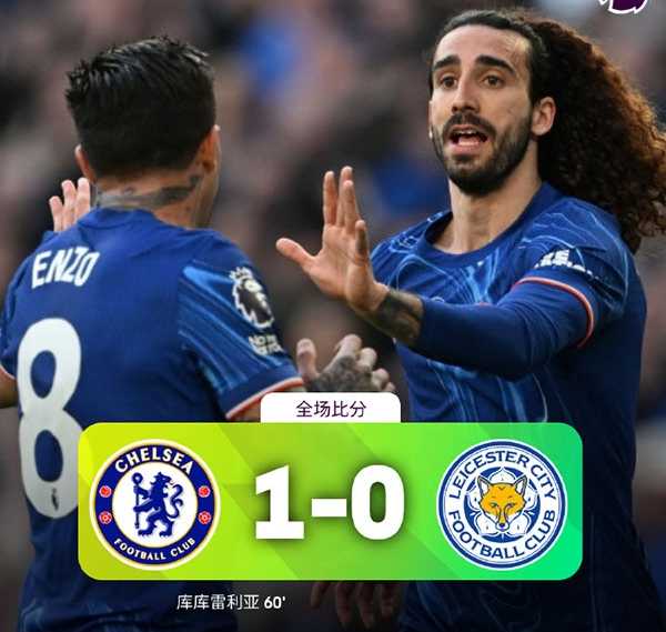 英超：切尔西1-0莱斯特城升至第4 桑乔造点帕尔默失良机 库库雷利亚一击制胜