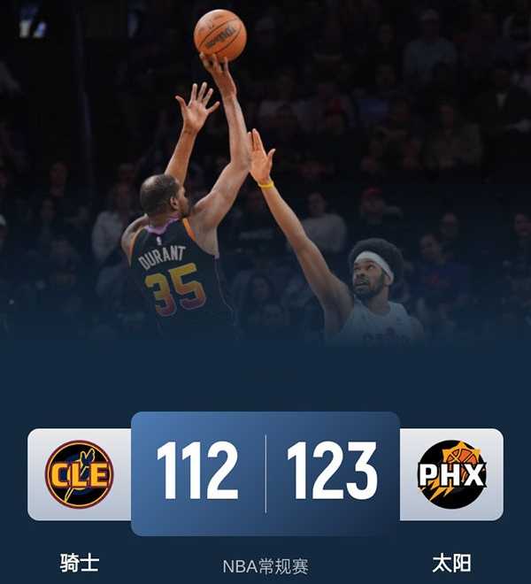 NBA战报：太阳123-112骑士 杜兰特42分引领太阳击退骑士 布克17+10串联全队